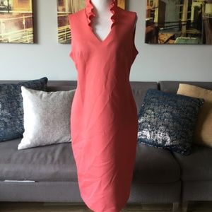 Calvin Klein Faded Rose Ruffled-Collar Scuba Dress